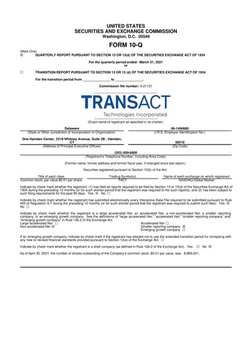 Thumbnail TransAct Technologies 10-Q Quarterly Report FY2021 