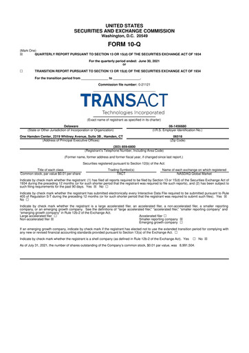 Thumbnail TransAct Technologies 10-Q Quarterly Report FY2021 