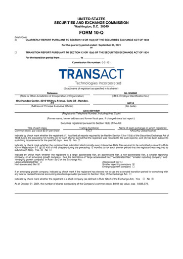 Thumbnail TransAct Technologies 10-Q Quarterly Report FY2021 