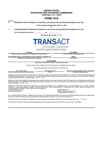 Thumbnail TransAct Technologies 10-Q Quarterly Report FY2022 