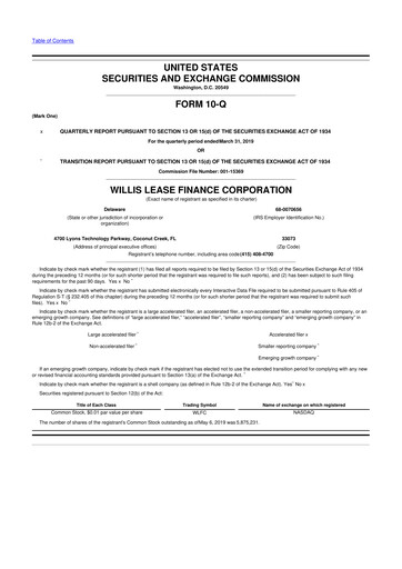 Thumbnail Willis Lease Finance Corporation 10-Q Quarterly Report FY2019 