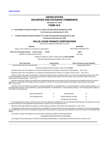 Thumbnail Willis Lease Finance Corporation 10-K Annual Report 2019