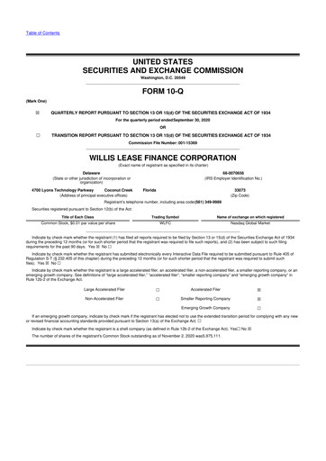 Thumbnail Willis Lease Finance Corporation 10-Q Quarterly Report FY2020 
