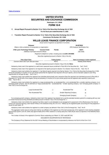 Thumbnail Willis Lease Finance Corporation 10-K Annual Report 2020