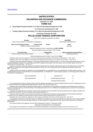 Thumbnail Willis Lease Finance Corporation 10-K Annual Report 2022