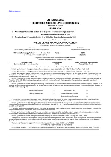 Thumbnail Willis Lease Finance Corporation 10-K Annual Report 