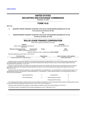 Thumbnail Willis Lease Finance Corporation 10-Q Quarterly Report FY2026 