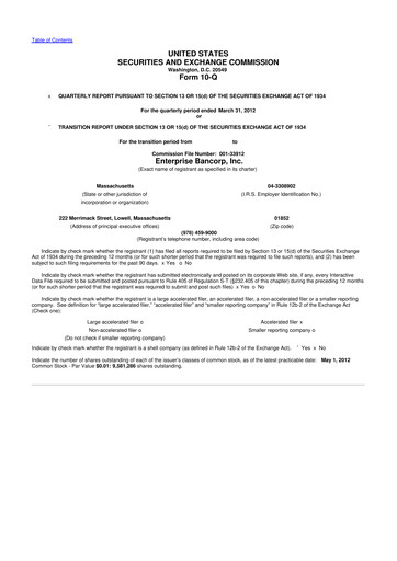 Thumbnail Enterprise Bancorp 10-Q Quarterly Report FY2012 