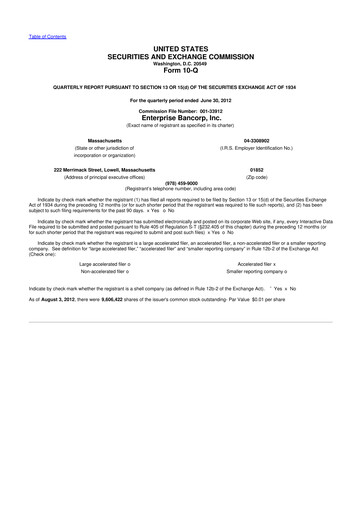 Thumbnail Enterprise Bancorp 10-Q Quarterly Report FY2012 