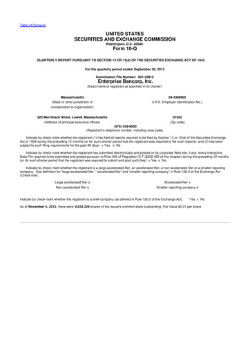 Thumbnail Enterprise Bancorp 10-Q Quarterly Report FY2012 