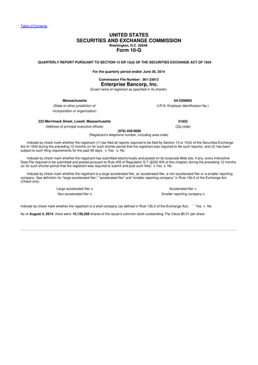 Thumbnail Enterprise Bancorp 10-Q Quarterly Report FY2014 