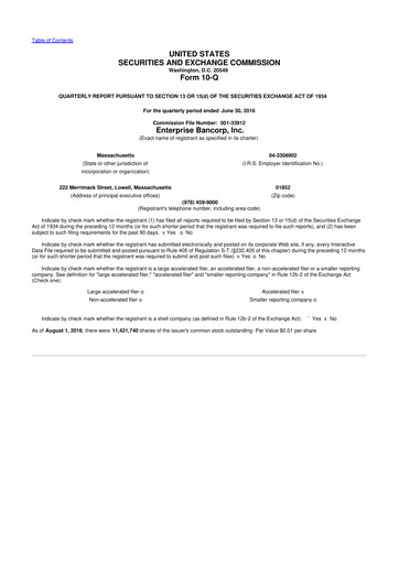 Thumbnail Enterprise Bancorp 10-Q Quarterly Report FY2016 