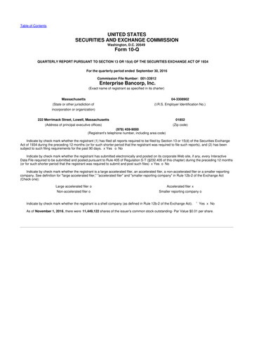 Thumbnail Enterprise Bancorp 10-Q Quarterly Report FY2016 