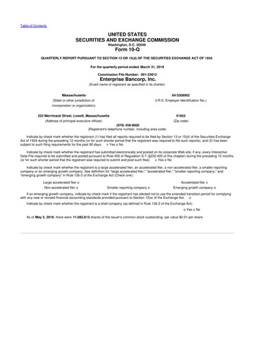 Thumbnail Enterprise Bancorp 10-Q Quarterly Report FY2018 