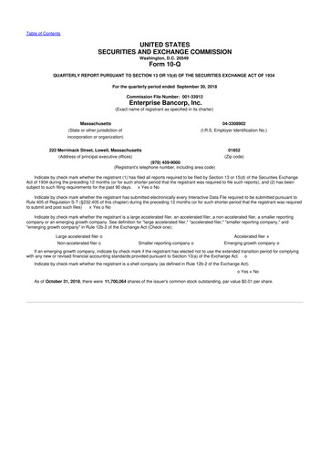 Thumbnail Enterprise Bancorp 10-Q Quarterly Report FY2018 