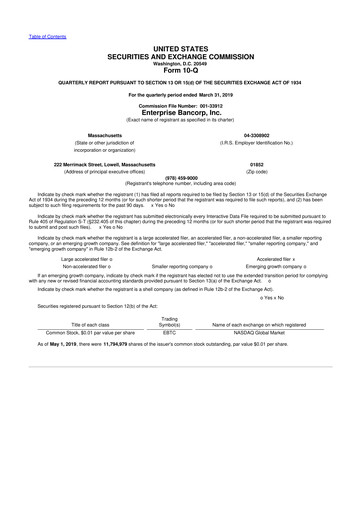 Thumbnail Enterprise Bancorp 10-Q Quarterly Report FY2019 