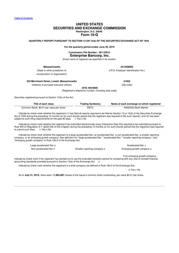Thumbnail Enterprise Bancorp 10-Q Quarterly Report FY2019 