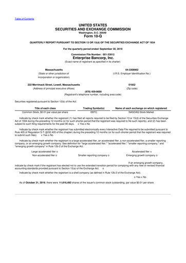 Thumbnail Enterprise Bancorp 10-Q Quarterly Report FY2019 
