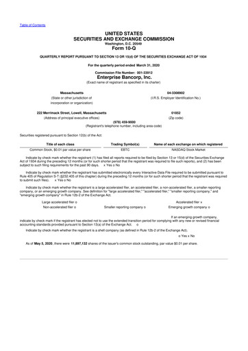 Thumbnail Enterprise Bancorp 10-Q Quarterly Report FY2020 
