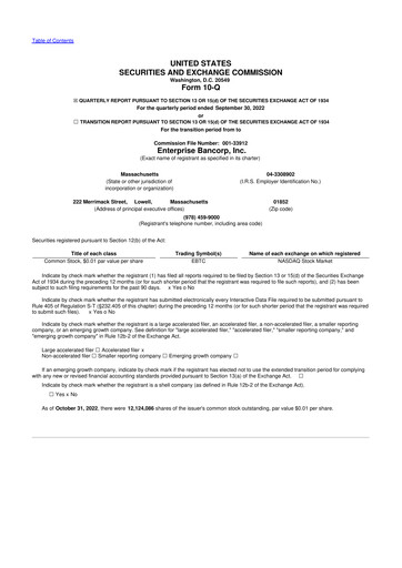 Thumbnail Enterprise Bancorp 10-Q Quarterly Report FY2022 