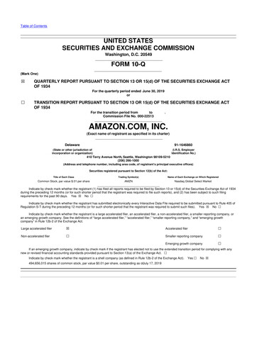 Miniature Amazon 10-Q Rapport trimestriel 2019 