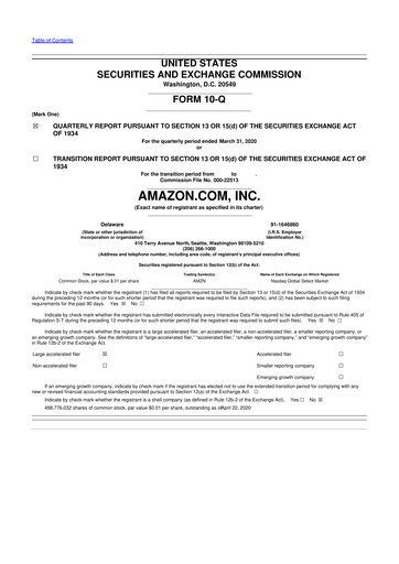 Miniature Amazon 10-Q Rapport trimestriel 2020 