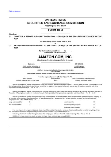 Miniature Amazon 10-Q Rapport trimestriel 2020 