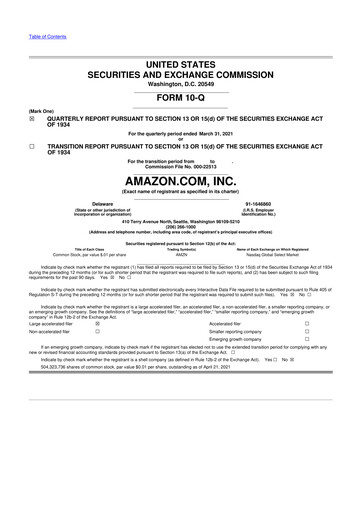 Miniature Amazon 10-Q Rapport trimestriel 2021 