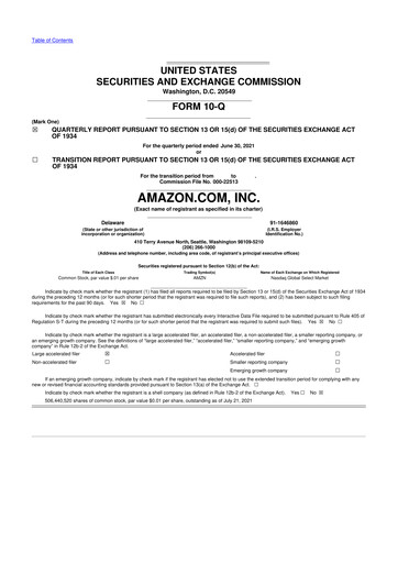 Miniature Amazon 10-Q Rapport trimestriel 2021 