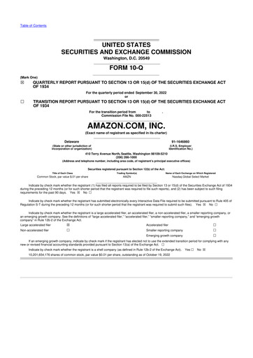 Miniature Amazon 10-Q Rapport trimestriel 2022 