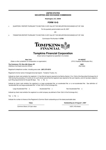 Thumbnail Tompkins Financial 10-Q Quarterly Report FY 