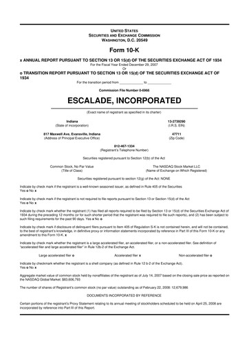 Thumbnail Escalade Sports 10-K Annual Report 