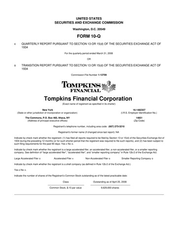 Thumbnail Tompkins Financial 10-Q Quarterly Report FY 