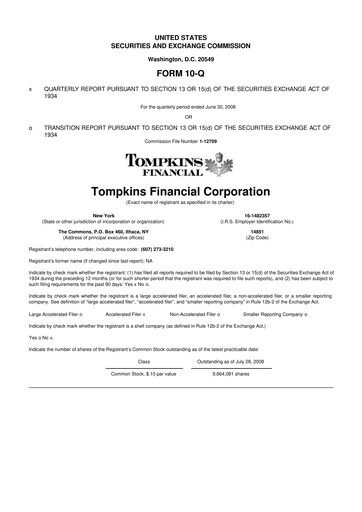 Thumbnail Tompkins Financial 10-Q Quarterly Report FY 