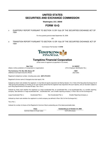 Thumbnail Tompkins Financial 10-Q Quarterly Report FY 