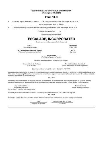 Thumbnail Escalade Sports 10-Q Quarterly Report FY 