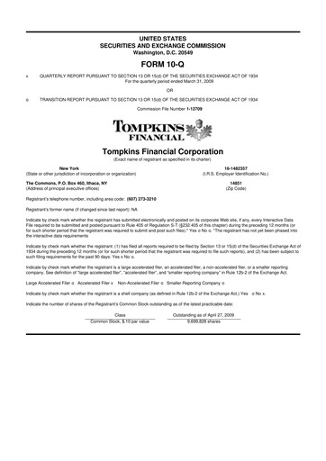 Thumbnail Tompkins Financial 10-Q Quarterly Report FY 