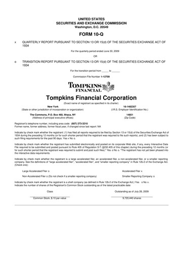 Thumbnail Tompkins Financial 10-Q Quarterly Report FY 