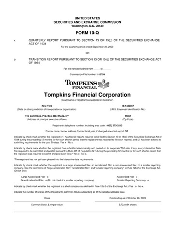 Thumbnail Tompkins Financial 10-Q Quarterly Report FY 