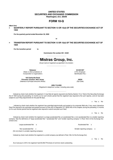 Thumbnail MISTRAS Group
 10-Q Quarterly Report FY 