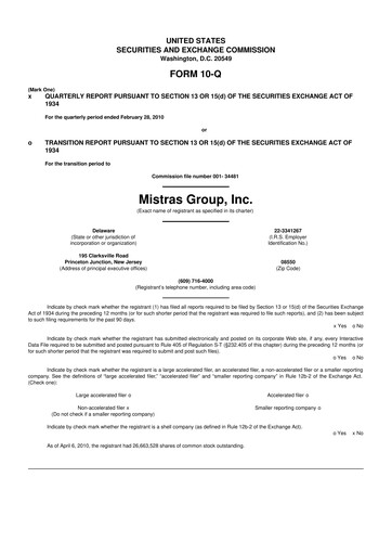 Thumbnail MISTRAS Group
 10-Q Quarterly Report FY 
