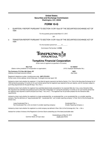 Thumbnail Tompkins Financial 10-Q Quarterly Report FY 