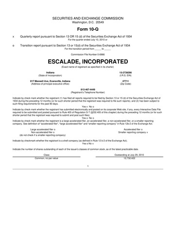 Thumbnail Escalade Sports 10-Q Quarterly Report FY 