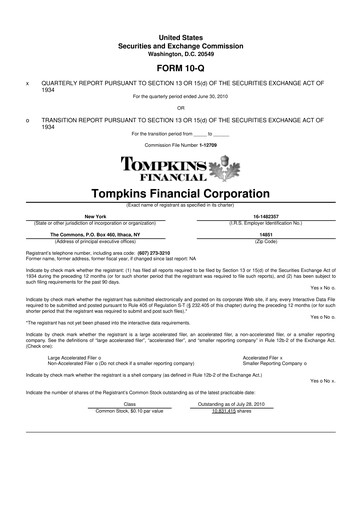 Thumbnail Tompkins Financial 10-Q Quarterly Report FY 