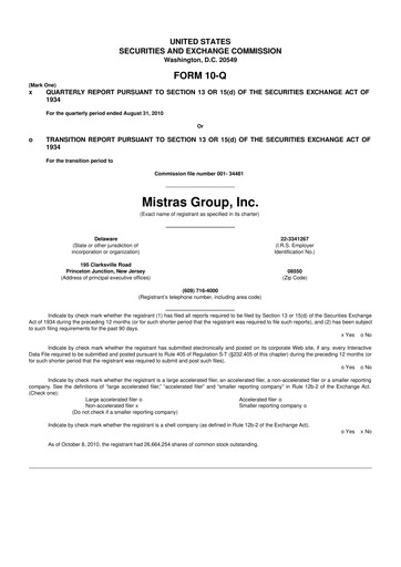 Thumbnail MISTRAS Group
 10-Q Quarterly Report FY 
