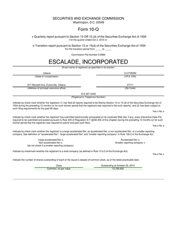 Thumbnail Escalade Sports 10-Q Quarterly Report FY 