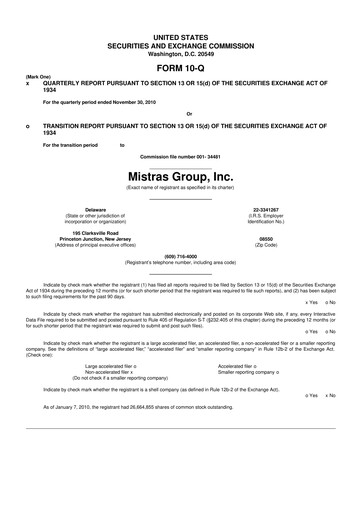 Thumbnail MISTRAS Group
 10-Q Quarterly Report FY 