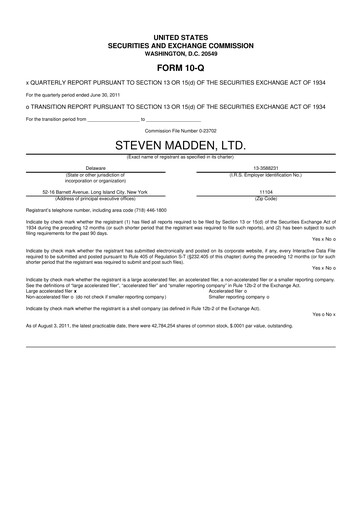 Thumbnail Steve Madden
 10-Q Quarterly Report FY2011 