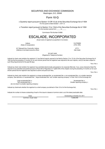 Thumbnail Escalade Sports 10-Q Quarterly Report FY2011 