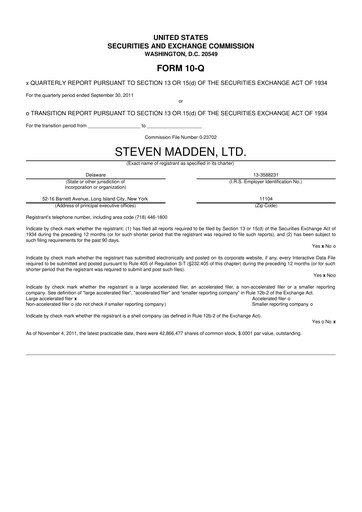 Thumbnail Steve Madden
 10-Q Quarterly Report FY2011 